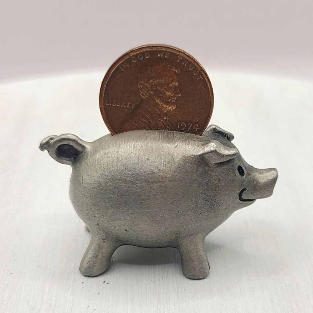 1982 Hudson Fine Pewter Mini Piggy Bank with 1974 Penny #2693 - Picture 2 of 4
